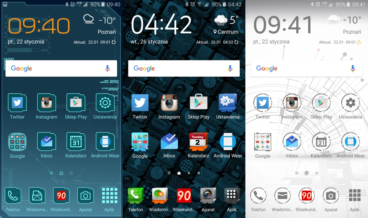 Samsung Galaxy A5 2016 - różne warianty ekranu głównego zależne od wybranego motywu - 90sekund.pl