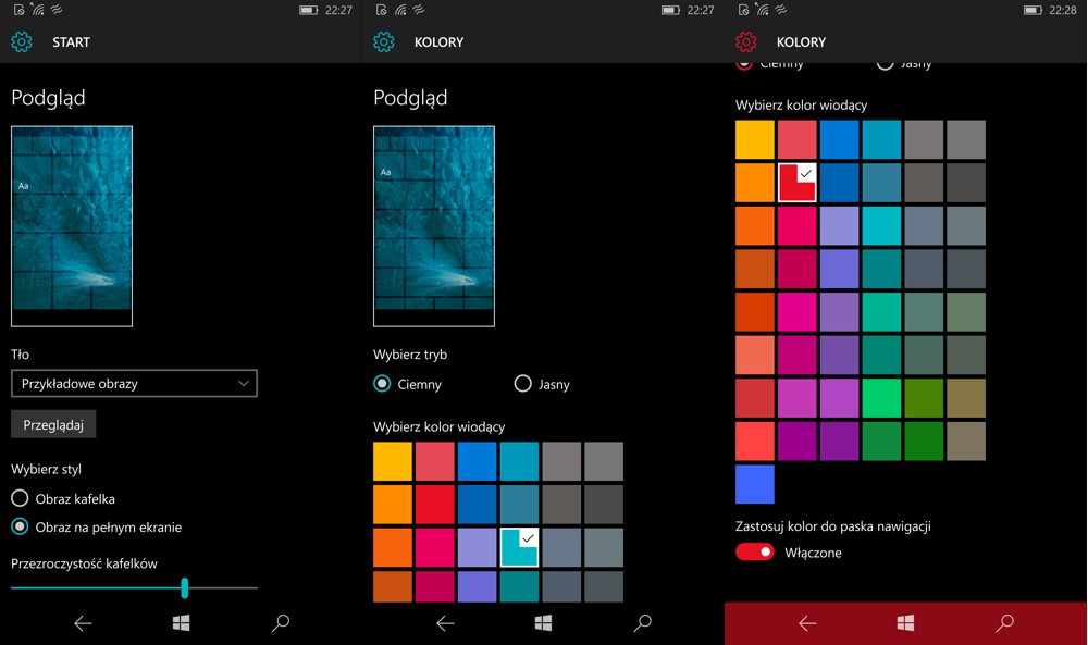 Microsoft Lumia 950XL - opcje ustawień tapety i kolorystyki - 90sekund.pl