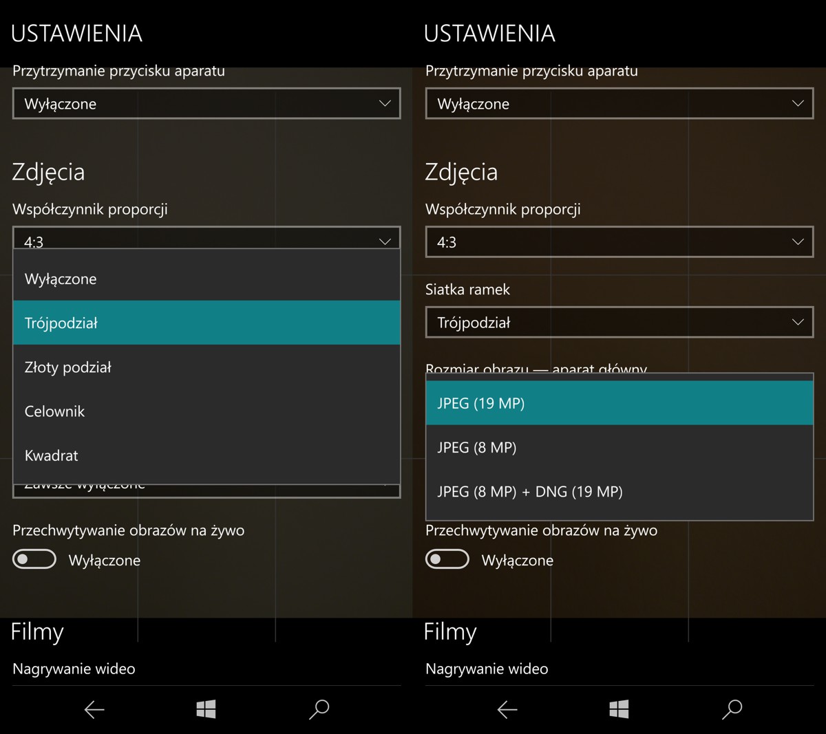 Microsoft Lumia 950XL - ustawienia aparatu - 90sekund.pl