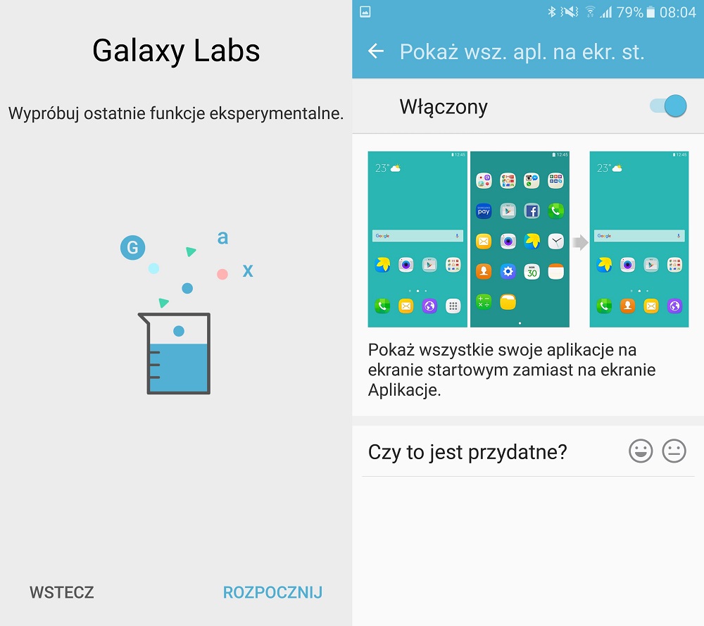 Funkcje eksperymentalne interfejsu w Samsungu Galaxy S7 SM-G930 - recenzja 90sekund.pl