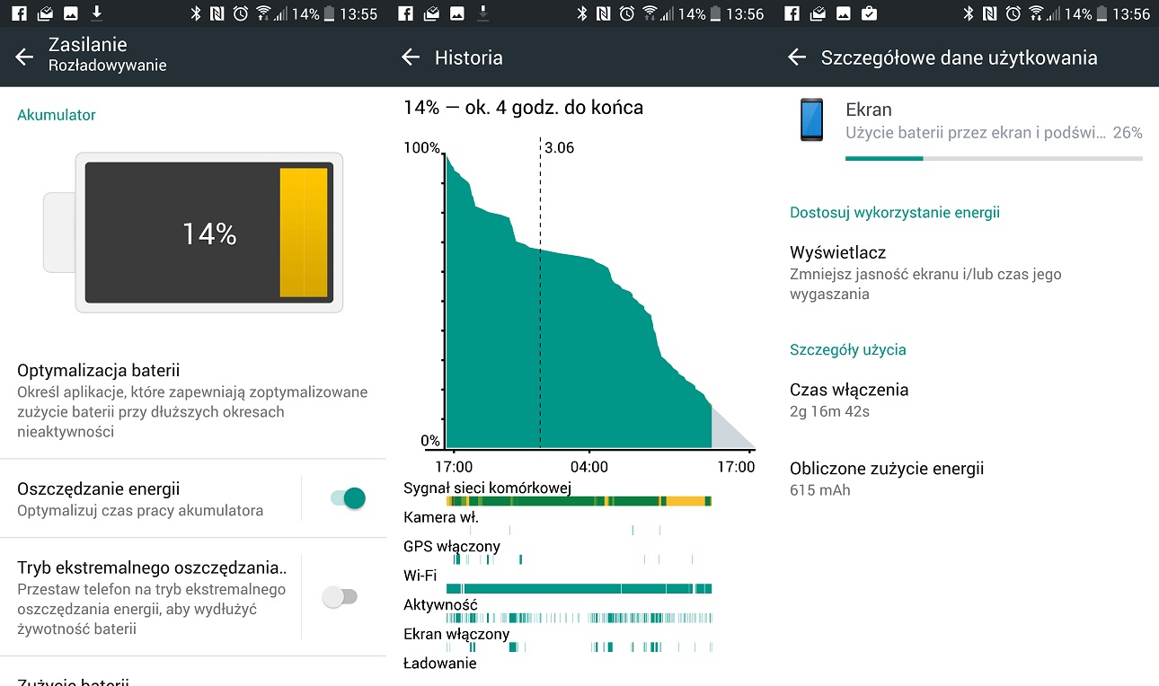 Przykładowy czas pracy na baterii w HTC 10 - recenzja 90sekund.pl