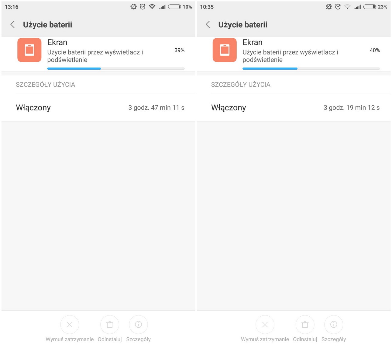 Xiaomi Mi5 - Przykładowe zużycie baterii - recenzja 90sekund.pl