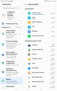 Przykładowy czas pracy Huawei MediaPada M5 na baterii - recenzja 90sekund.pl