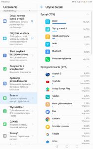 Przykładowy czas pracy Huawei MediaPada M5 na baterii - recenzja 90sekund.pl