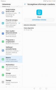 Przykładowy czas pracy Huawei MediaPada M5 na baterii - recenzja 90sekund.pl