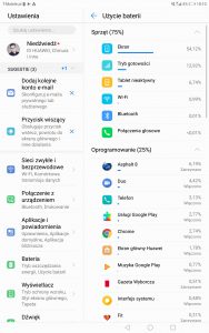 Przykładowy czas pracy Huawei MediaPada M5 na baterii - recenzja 90sekund.pl