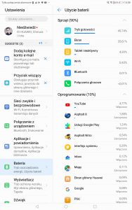Przykładowy czas pracy Huawei MediaPada M5 na baterii - recenzja 90sekund.pl