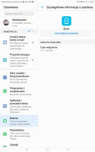 Przykładowy czas pracy Huawei MediaPada M5 na baterii - recenzja 90sekund.pl