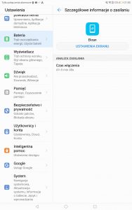 Przykładowy czas pracy Huawei MediaPada M5 na baterii - recenzja 90sekund.pl